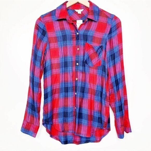 Aeropostale Red and Blue button up flannel shirt Medium NWOT - Picture 4 of 8